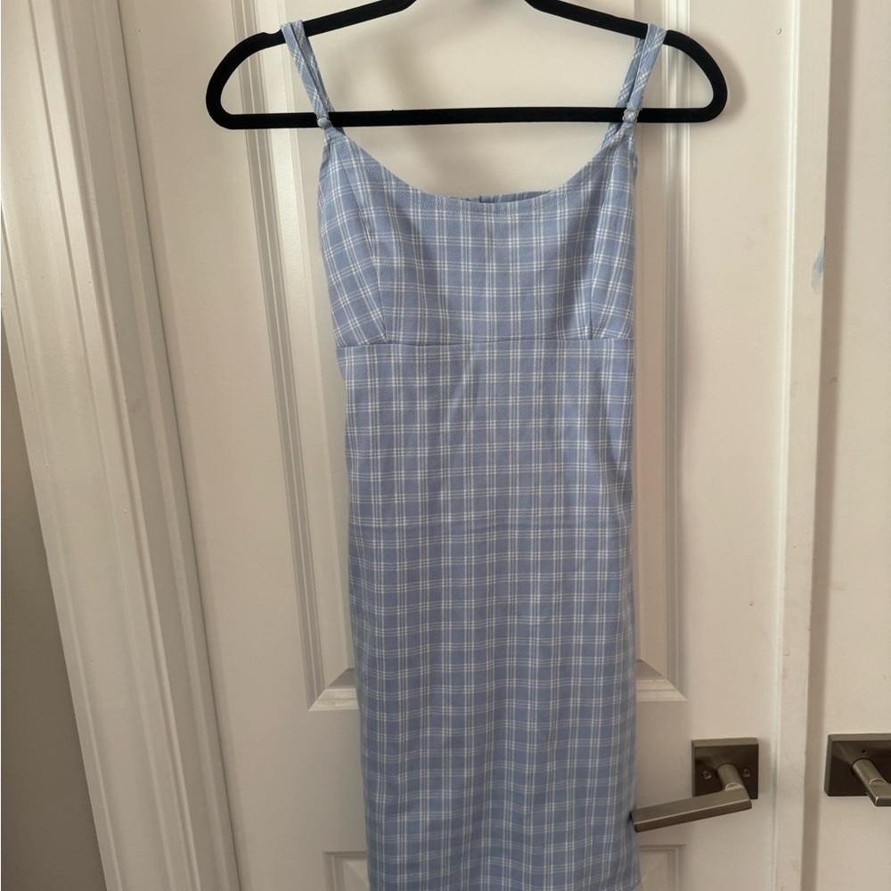 Blue Plaid Spaghetti Strap Dress